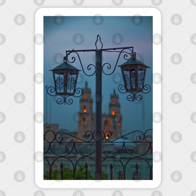 Twilight. Cathedral. Merida. Mexico Sticker by vadim19